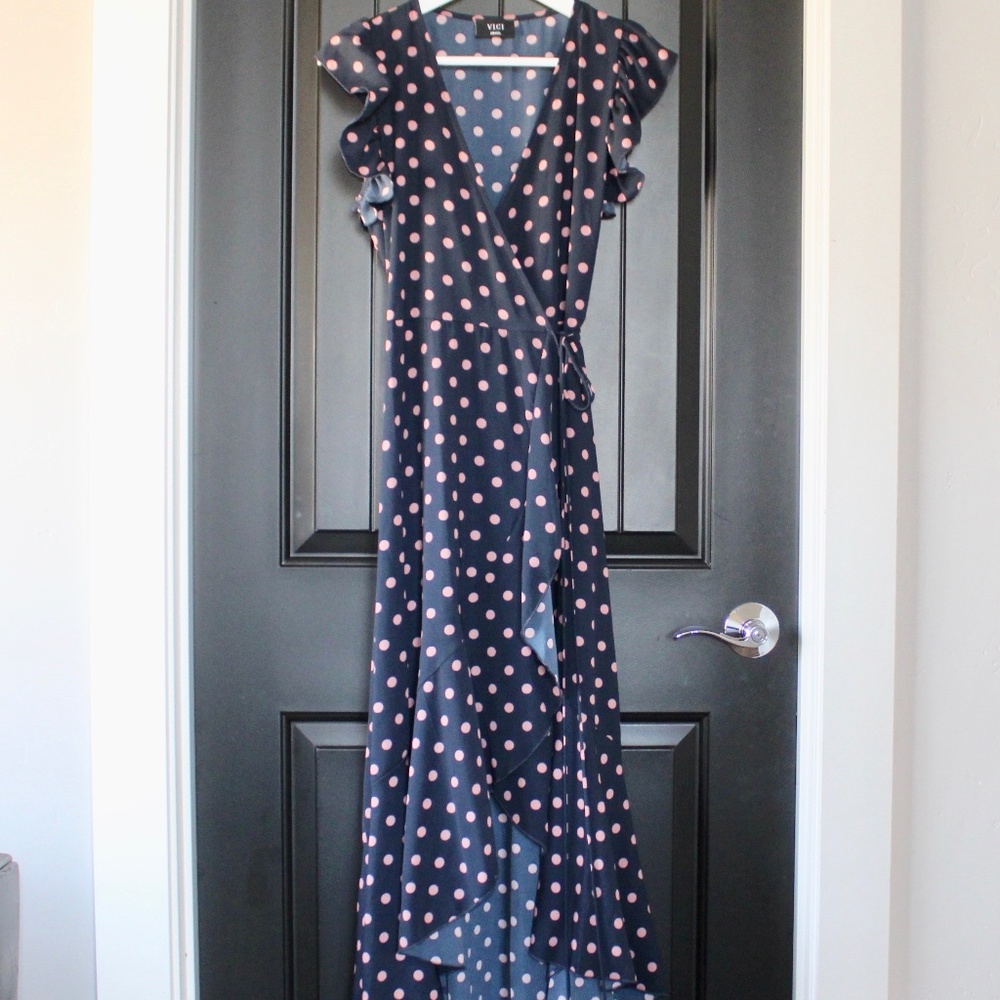 VICI Polkadot Long Wrap Dress (Small)